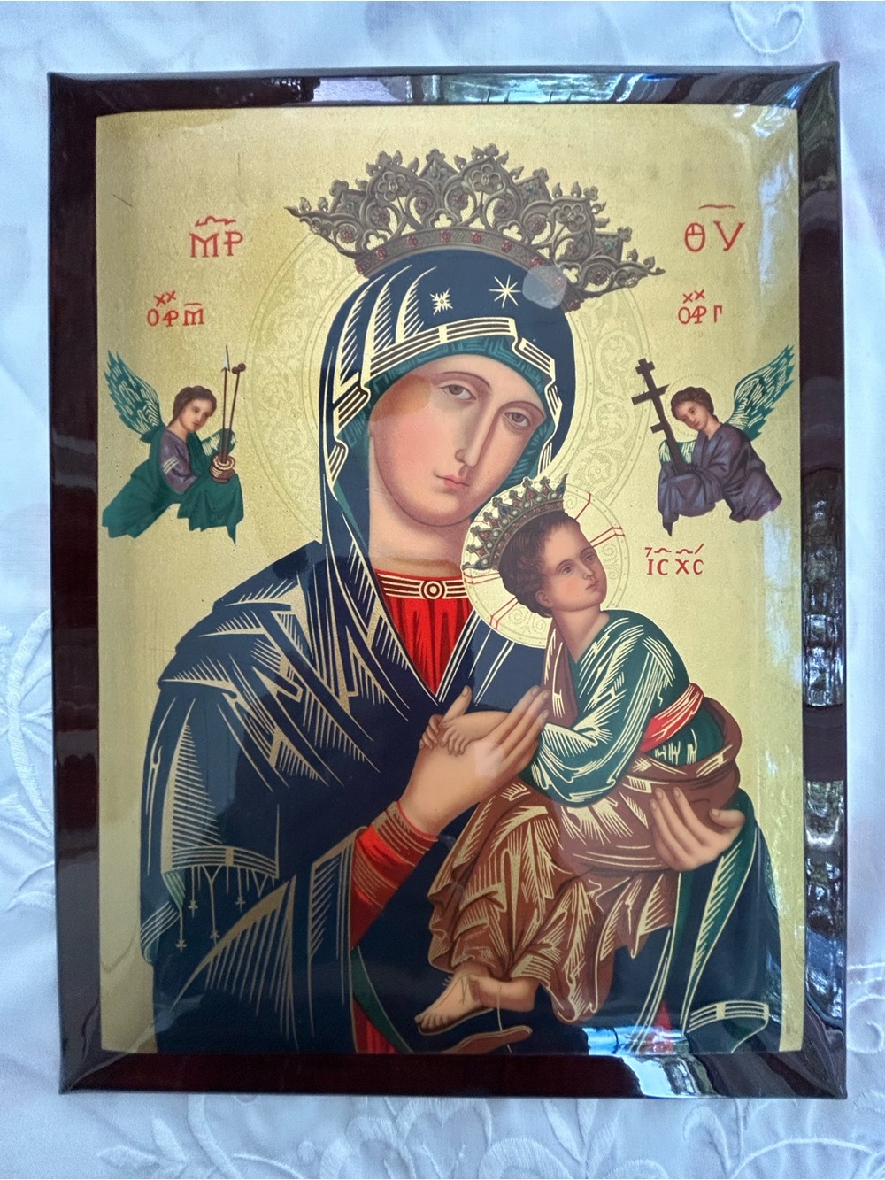 Blue and Gold Madonna and Child Religious Wall Art